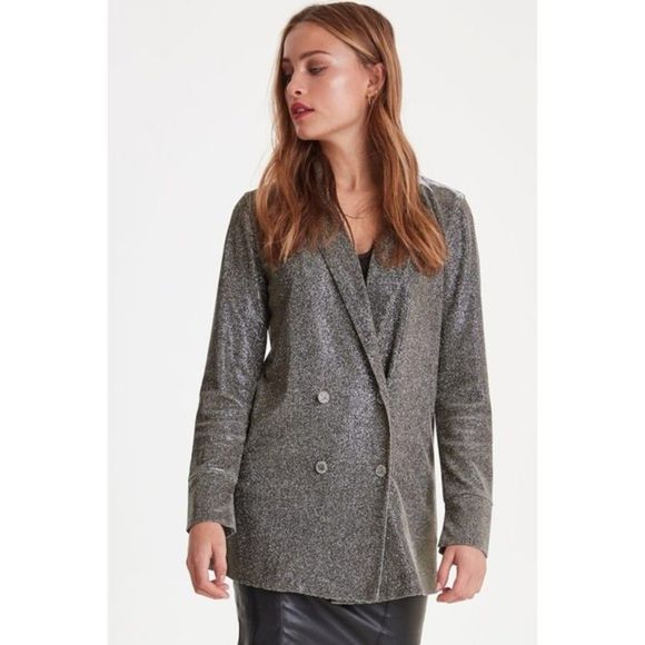 ICHI‎ Glitter Oversized Blazer Gray Medium - Picture 1 of 5